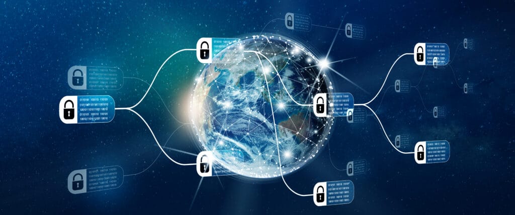 Block chain network Concept. Distributed Ledger Technology (DLT) Blockchain