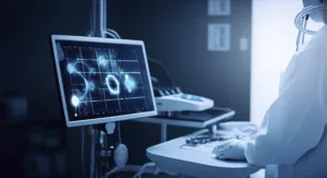 Medical technology in clinic or hospital. Treatment and use of c Ai innovations in machine learning